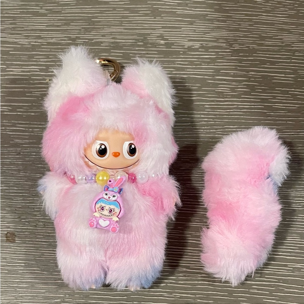 High quality mini Pink and White Fox Plush Keychain